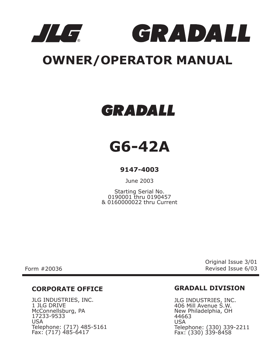 JLG G6-42A Operator Manual User Manual | 58 pages