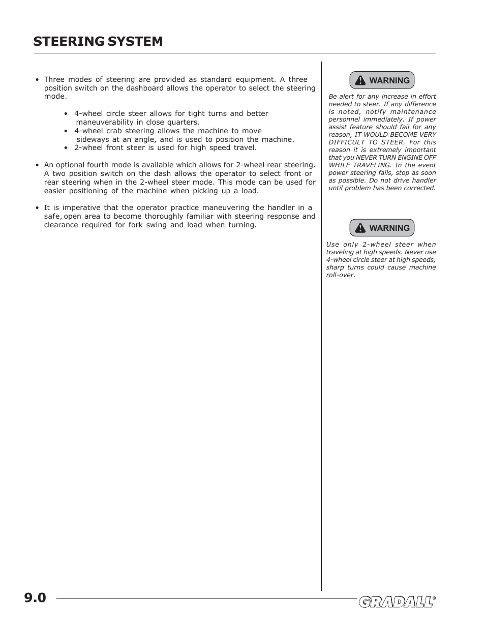 Steering system, Steering system 9.0 | JLG G6-42A Operator Manual User Manual | Page 28 / 58