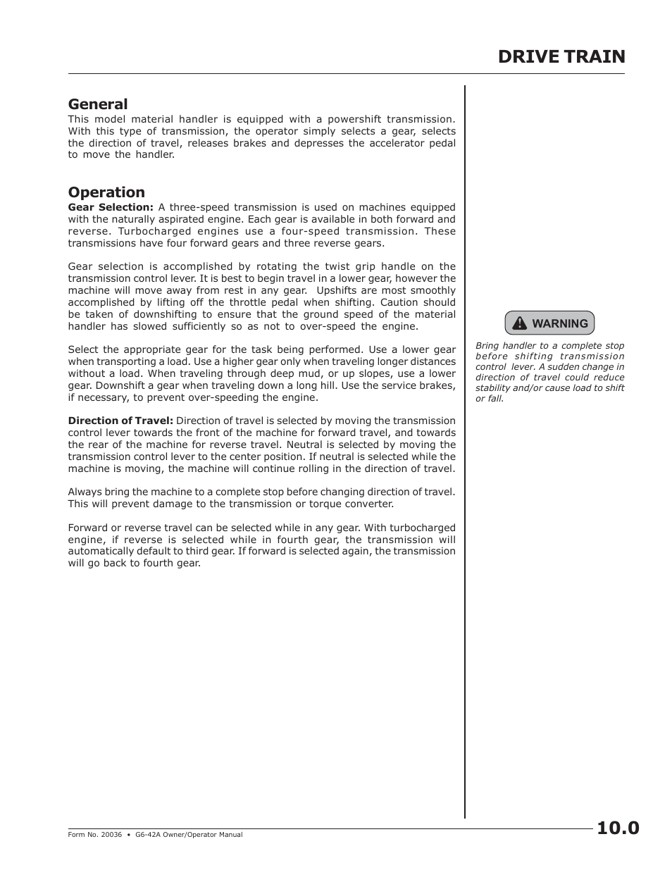 Drive train, Drive train 10.0, General | Operation | JLG G6-42A Operator Manual User Manual | Page 29 / 58