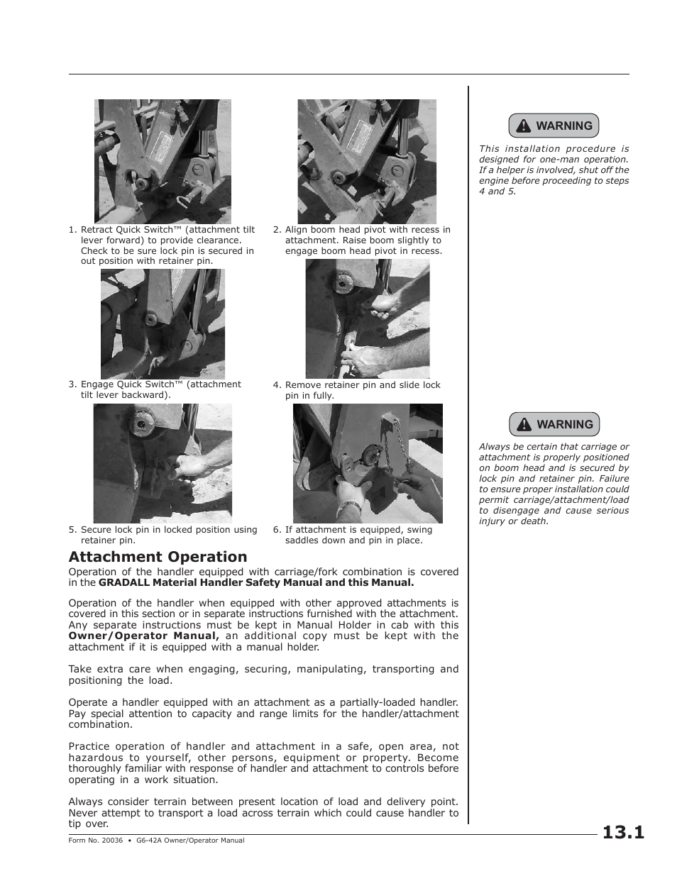 Attachment installation attachment operation | JLG G6-42A Operator Manual User Manual | Page 37 / 58