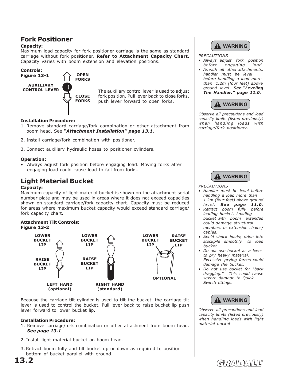 Fork positioner, Light material bucket | JLG G6-42A Operator Manual User Manual | Page 38 / 58
