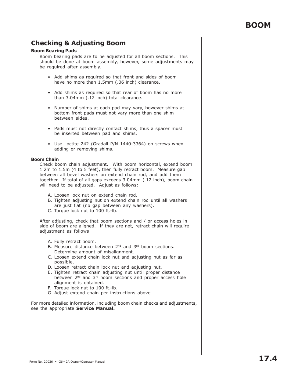 Boom, Checking & adjusting boom | JLG G6-42A Operator Manual User Manual | Page 55 / 58