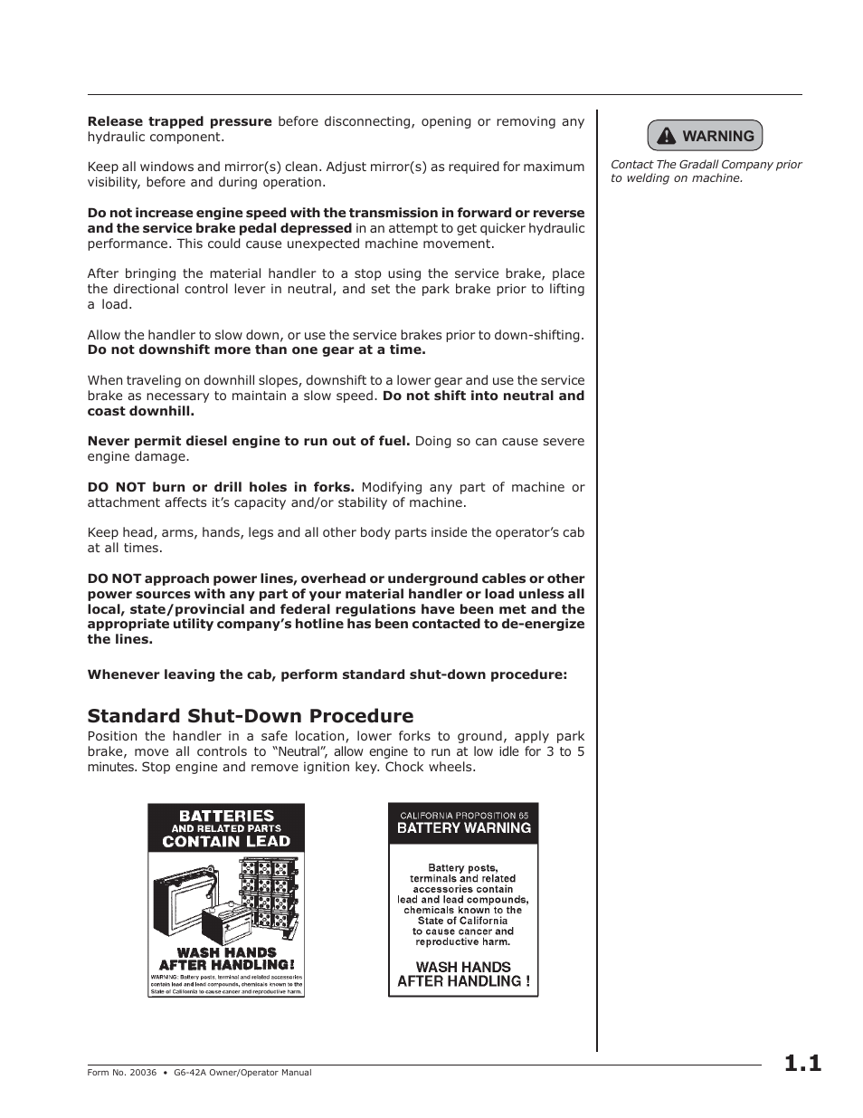 Standard shut-down procedure | JLG G6-42A Operator Manual User Manual | Page 9 / 58