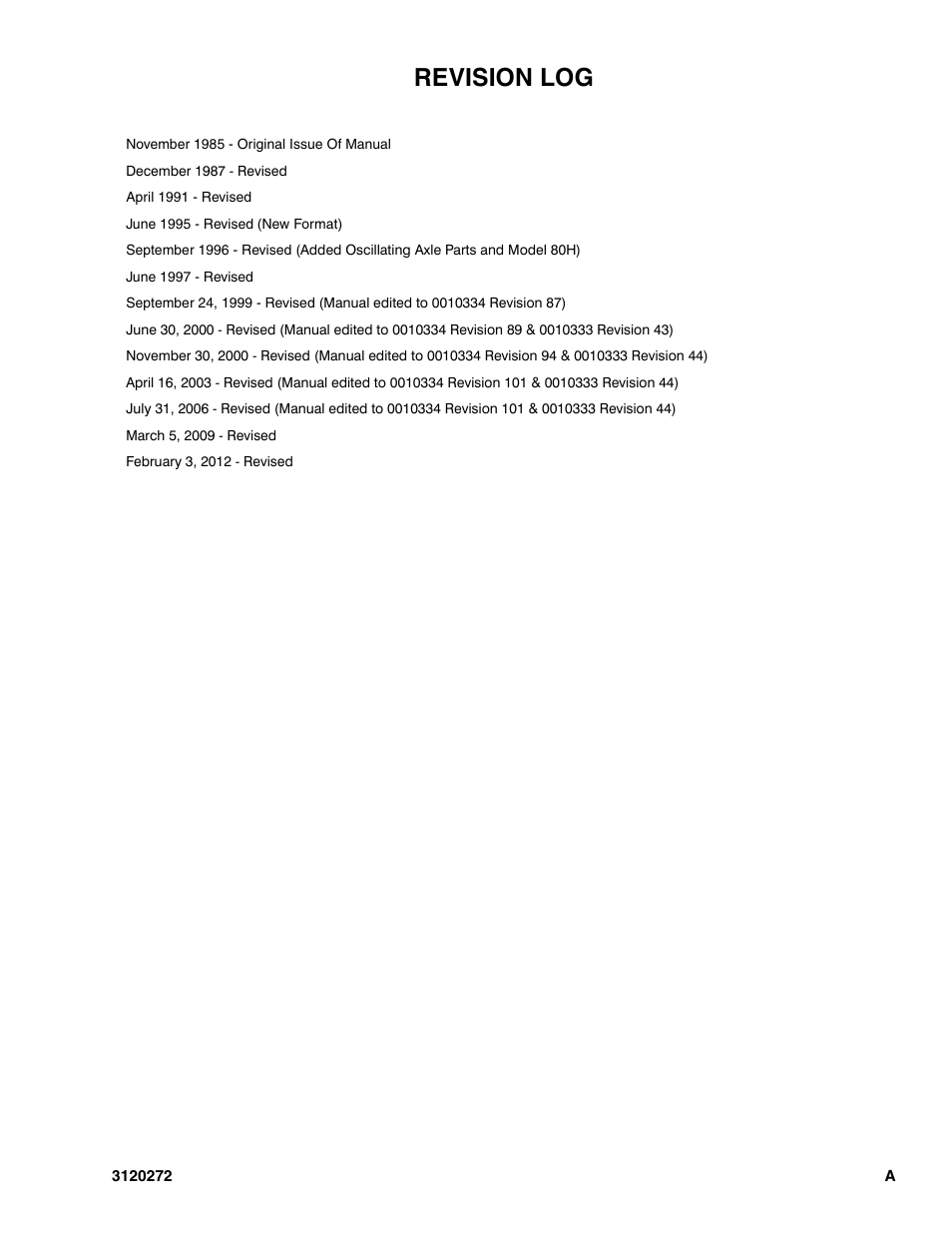 Revision log | JLG 80H ANSI Parts Manual User Manual | Page 3 / 548