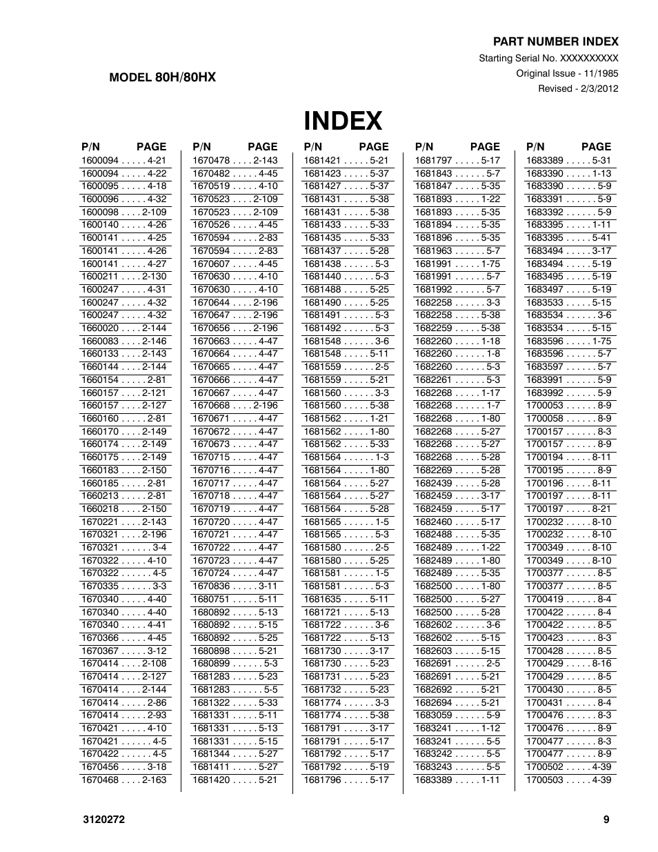 Index | JLG 80H ANSI Parts Manual User Manual | Page 521 / 548