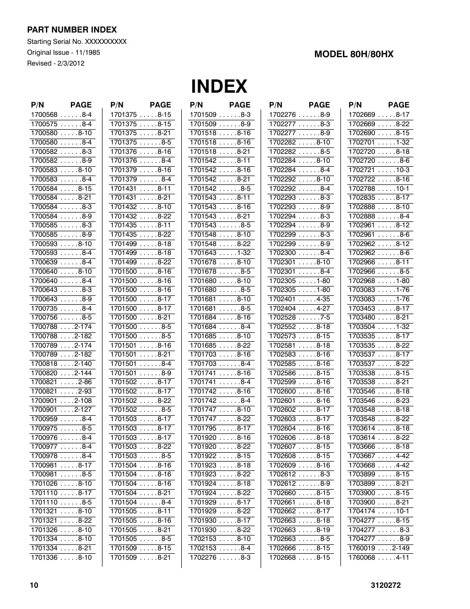 Index | JLG 80H ANSI Parts Manual User Manual | Page 522 / 548