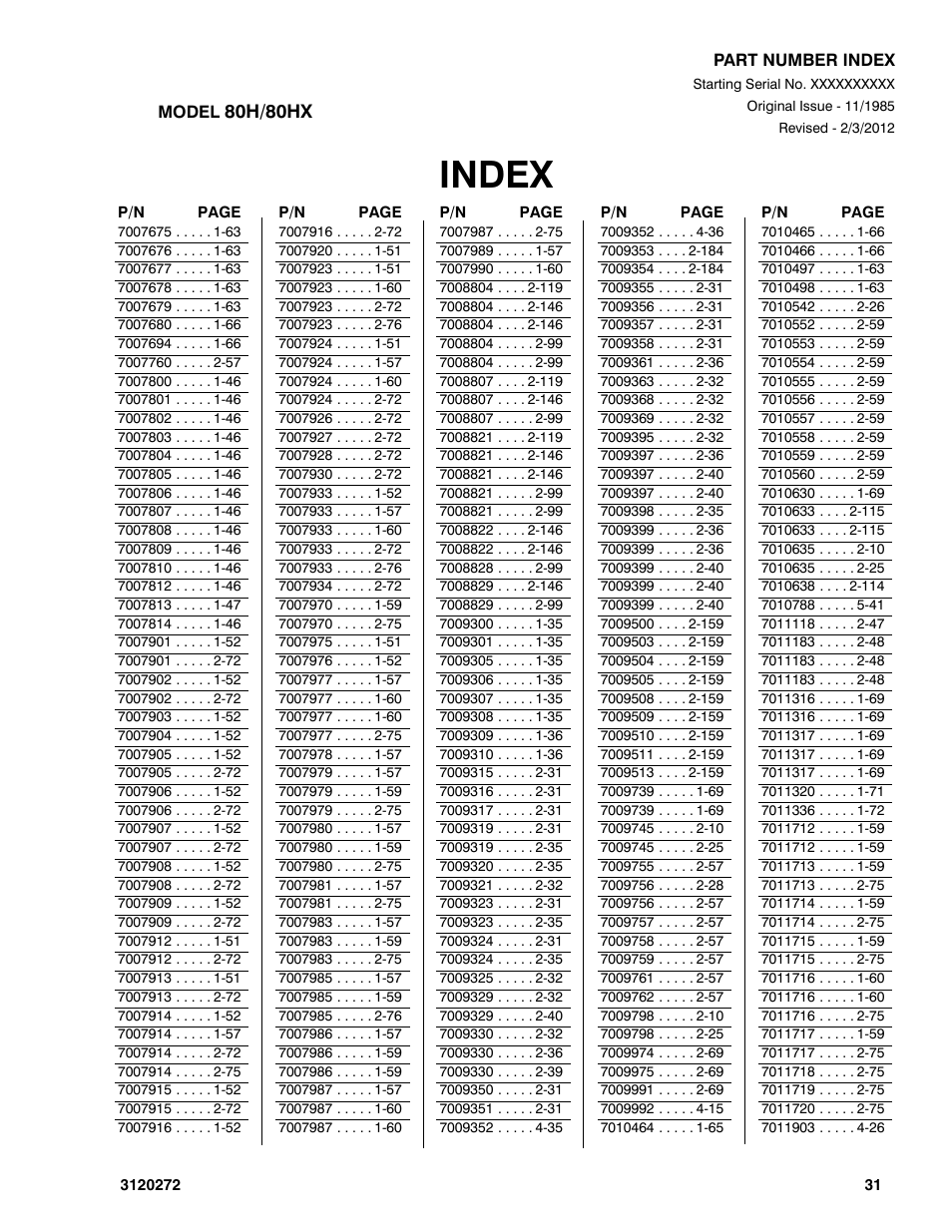 Index | JLG 80H ANSI Parts Manual User Manual | Page 543 / 548