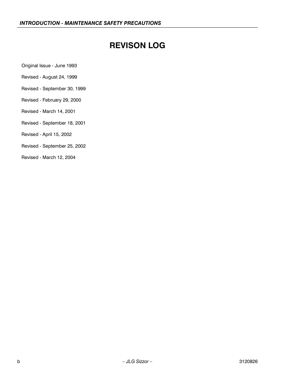 Revison log | JLG 40RTS Service Manual User Manual | Page 4 / 84