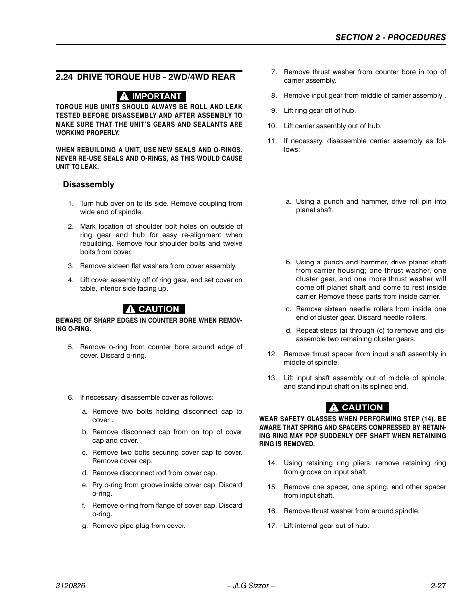 24 drive torque hub - 2wd/4wd rear, Disassembly, Drive torque hub - 2wd/4wd rear -27 | JLG 40RTS Service Manual User Manual | Page 43 / 84