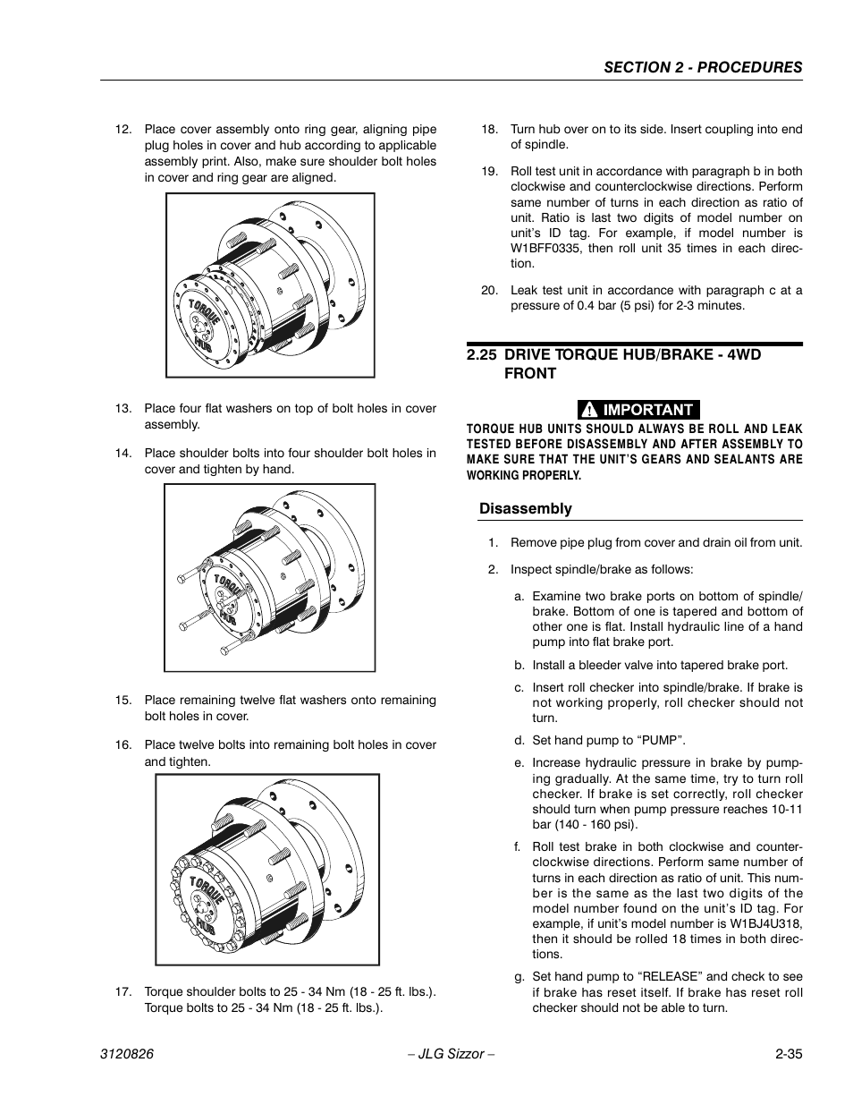 25 drive torque hub/brake - 4wd front, Disassembly, Drive torque hub/brake - 4wd front -35 | JLG 40RTS Service Manual User Manual | Page 51 / 84