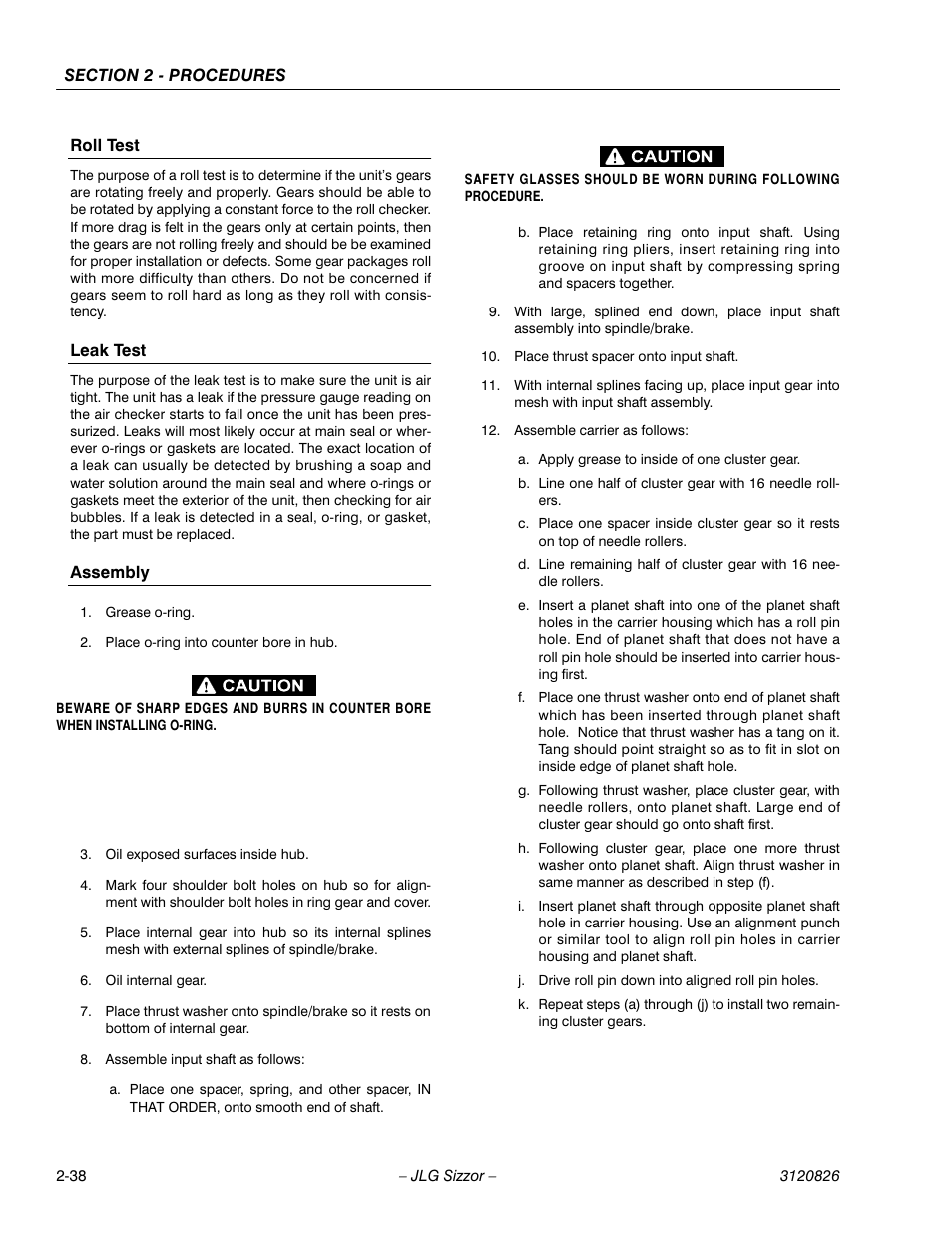 Roll test, Leak test, Assembly | JLG 40RTS Service Manual User Manual | Page 54 / 84