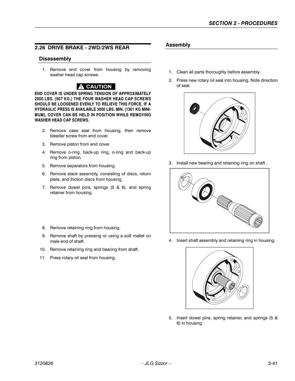 26 drive brake - 2wd/2ws rear, Disassembly, Assembly | Drive brake - 2wd/2ws rear -41 | JLG 40RTS Service Manual User Manual | Page 57 / 84