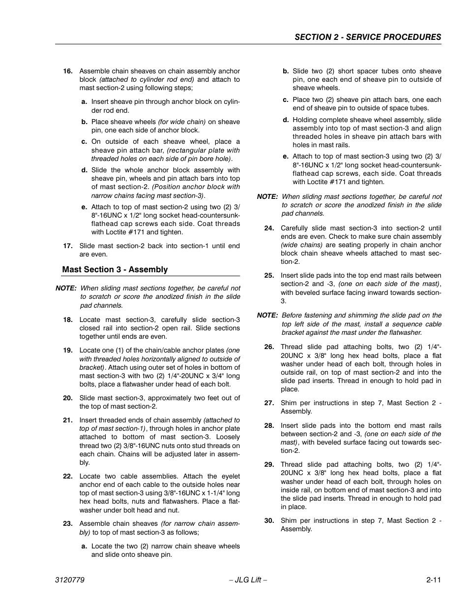 Mast section 3 - assembly, Mast section 3 - assembly -11 | JLG 15ELI Service Manual User Manual | Page 27 / 50