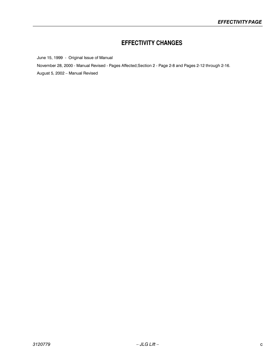 Effectivity changes | JLG 15ELI Service Manual User Manual | Page 7 / 50