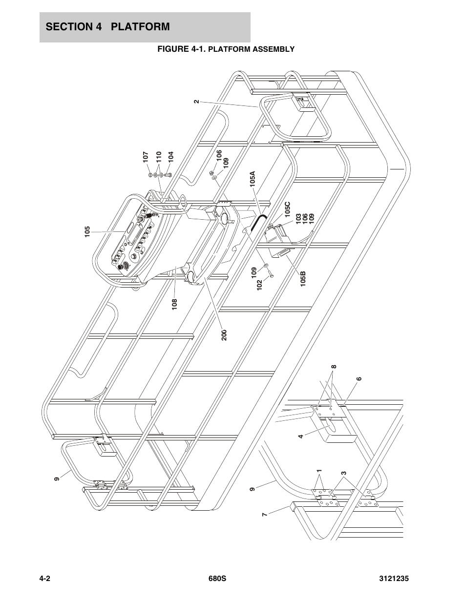 Figure 4-1. platform assembly, Platform a | JLG 680S Parts Manual User Manual | Page 164 / 272