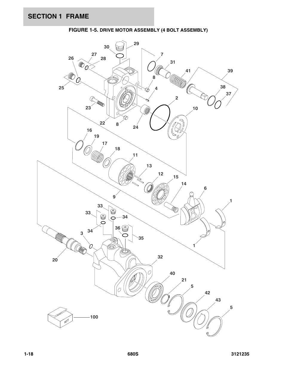 Figure 1-5. drive motor assembly (4 bolt assembly) | JLG 680S Parts Manual User Manual | Page 24 / 272