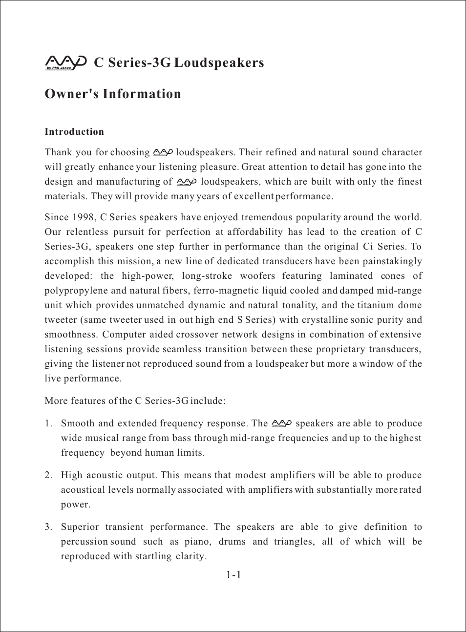 Т³гж 2, C series-3g loudspeakers owner's information | American Acoustic Development C Series-3G User Manual | Page 2 / 17