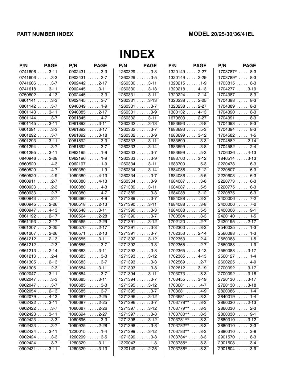 Index | JLG 41EL Parts Manual User Manual | Page 108 / 114