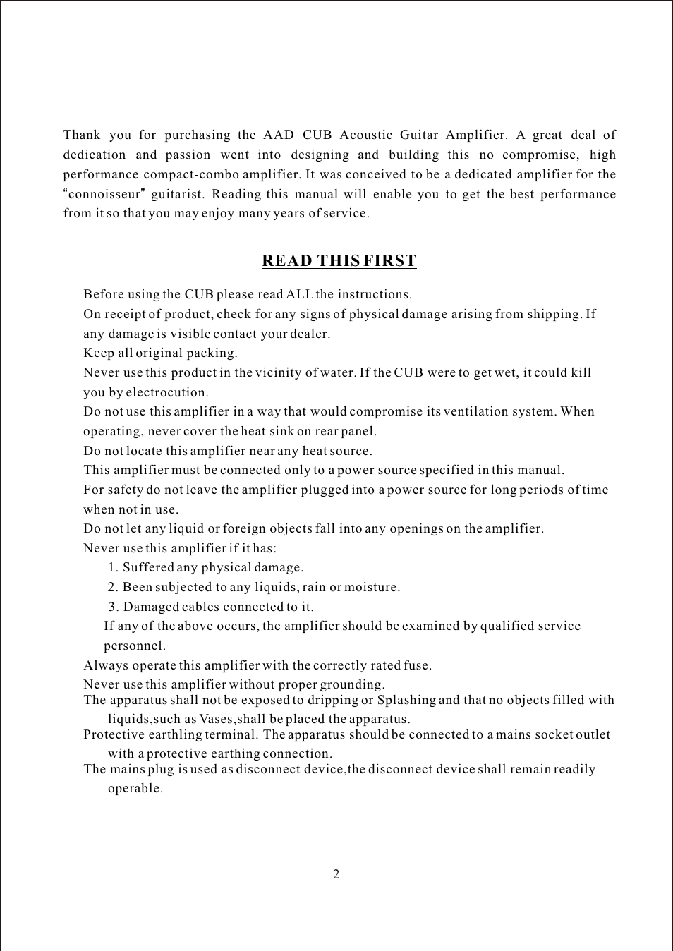 Т³гж 3, Read this first | American Acoustic Development THE CUB CUB AG-100 User Manual | Page 3 / 11