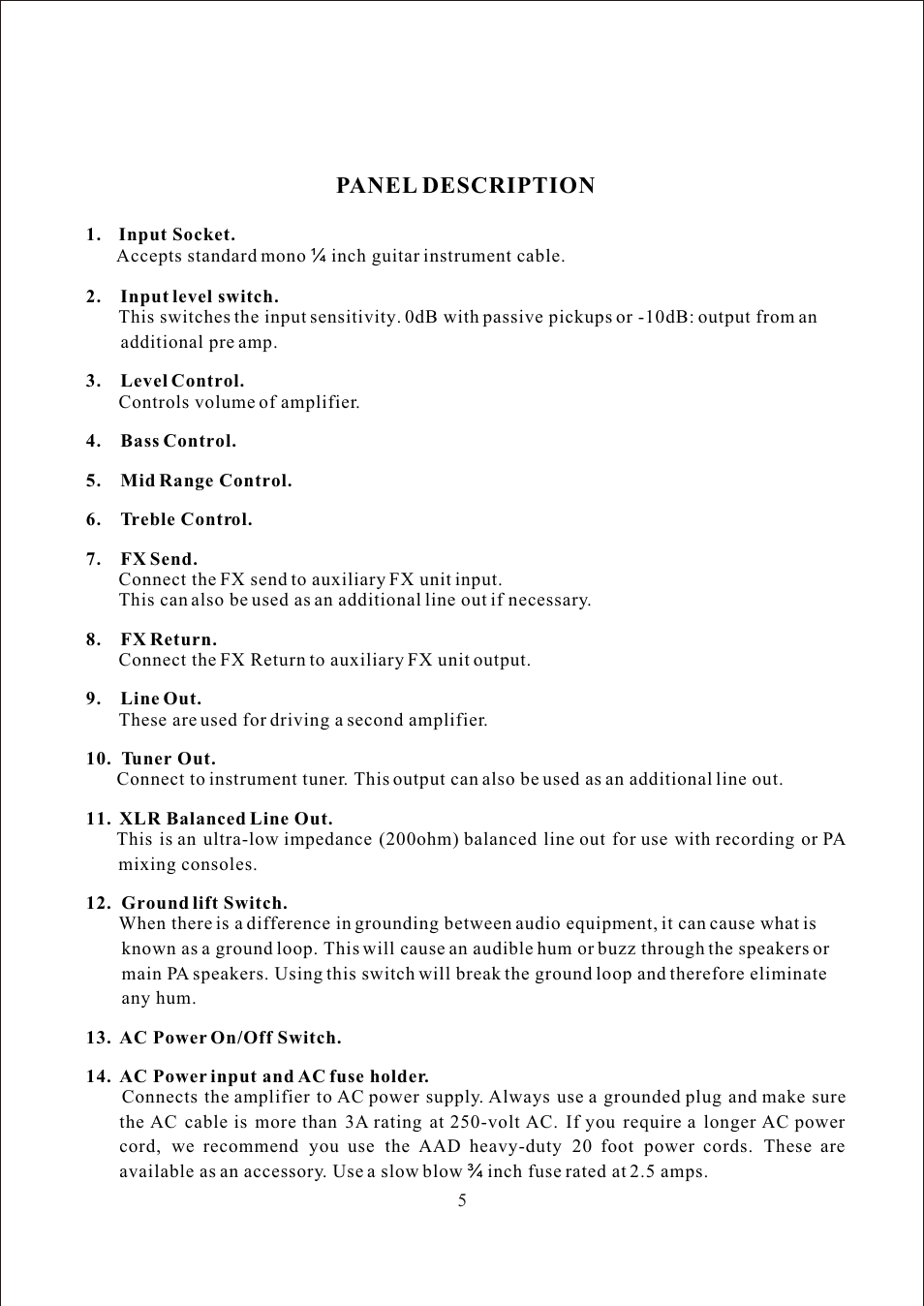 Т³гж 6, Panel description | American Acoustic Development THE CUB CUB AG-100 User Manual | Page 6 / 11
