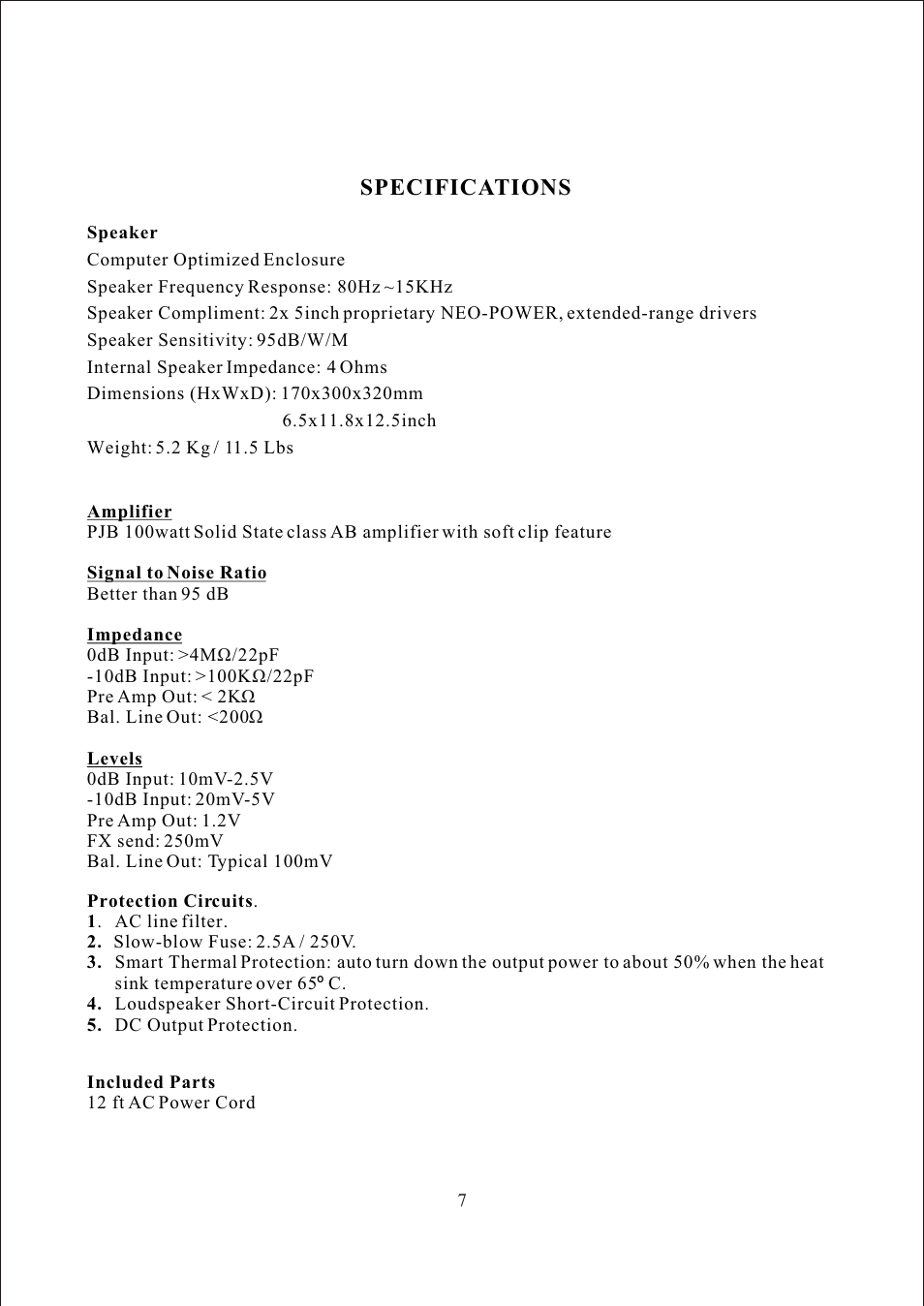 Т³гж 8, Specifications | American Acoustic Development THE CUB CUB AG-100 User Manual | Page 8 / 11