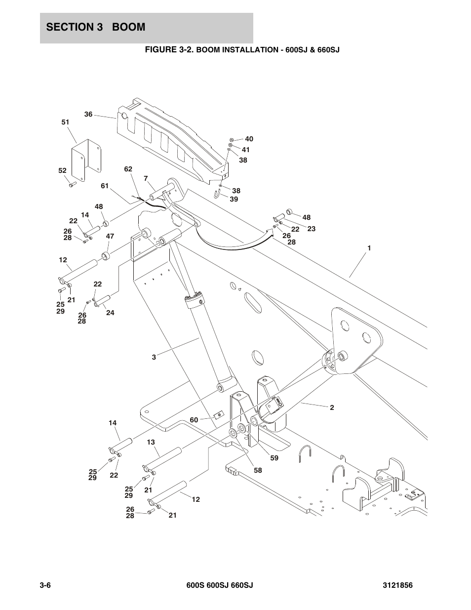 Figure 3-2. boom installation - 600sj & 660sj | JLG 660SJ Parts Manual User Manual | Page 160 / 310