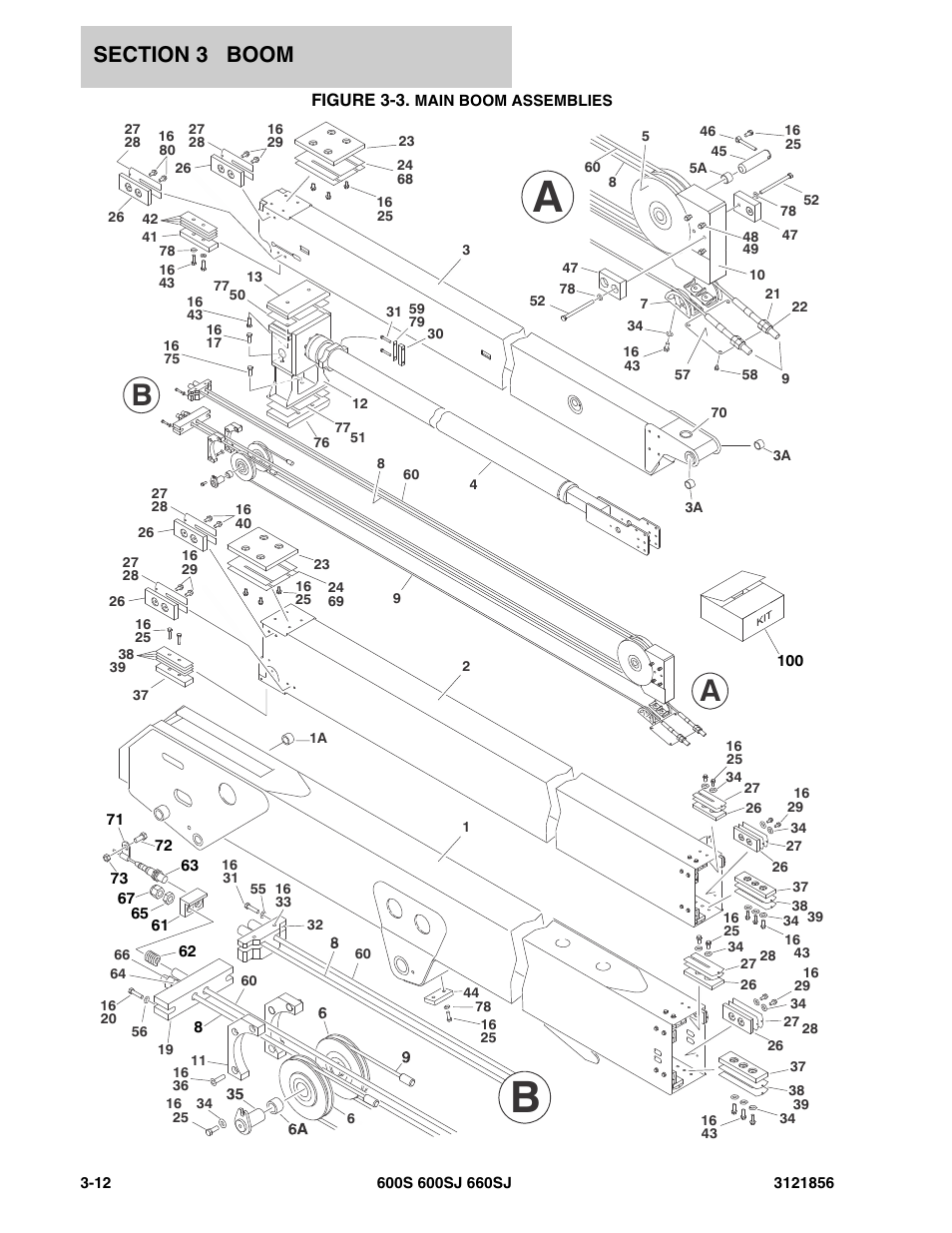 Figure 3-3. main boom assemblies | JLG 660SJ Parts Manual User Manual | Page 166 / 310