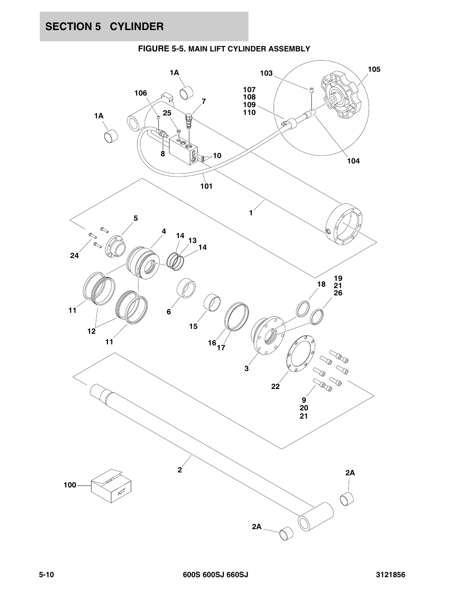 Figure 5-5. main lift cylinder assembly | JLG 660SJ Parts Manual User Manual | Page 222 / 310