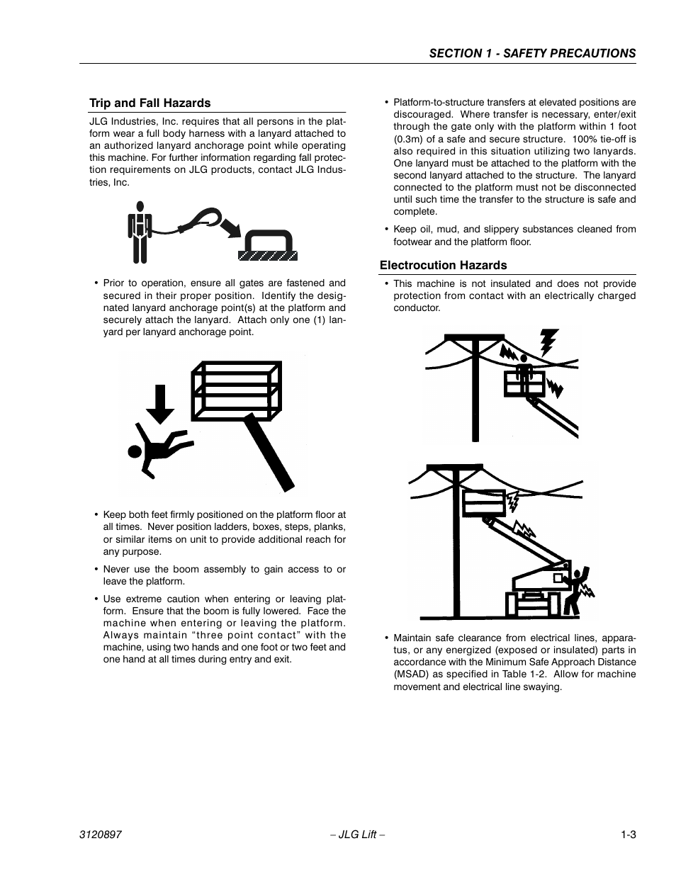 Trip and fall hazards, Electrocution hazards | JLG 600SC_660SJC Operator Manual User Manual | Page 11 / 74