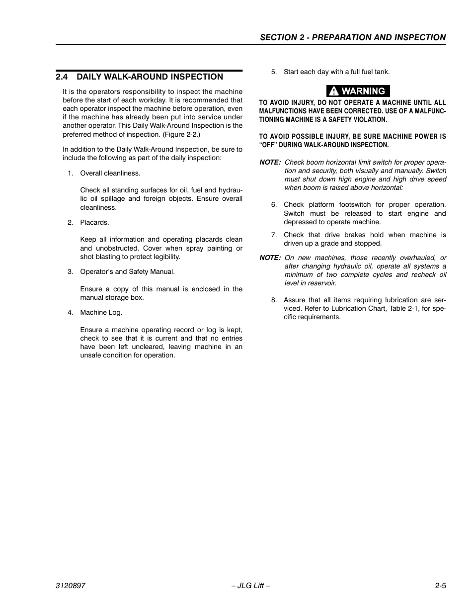 4 daily walk-around inspection, Daily walk-around inspection -5 | JLG 600SC_660SJC Operator Manual User Manual | Page 19 / 74