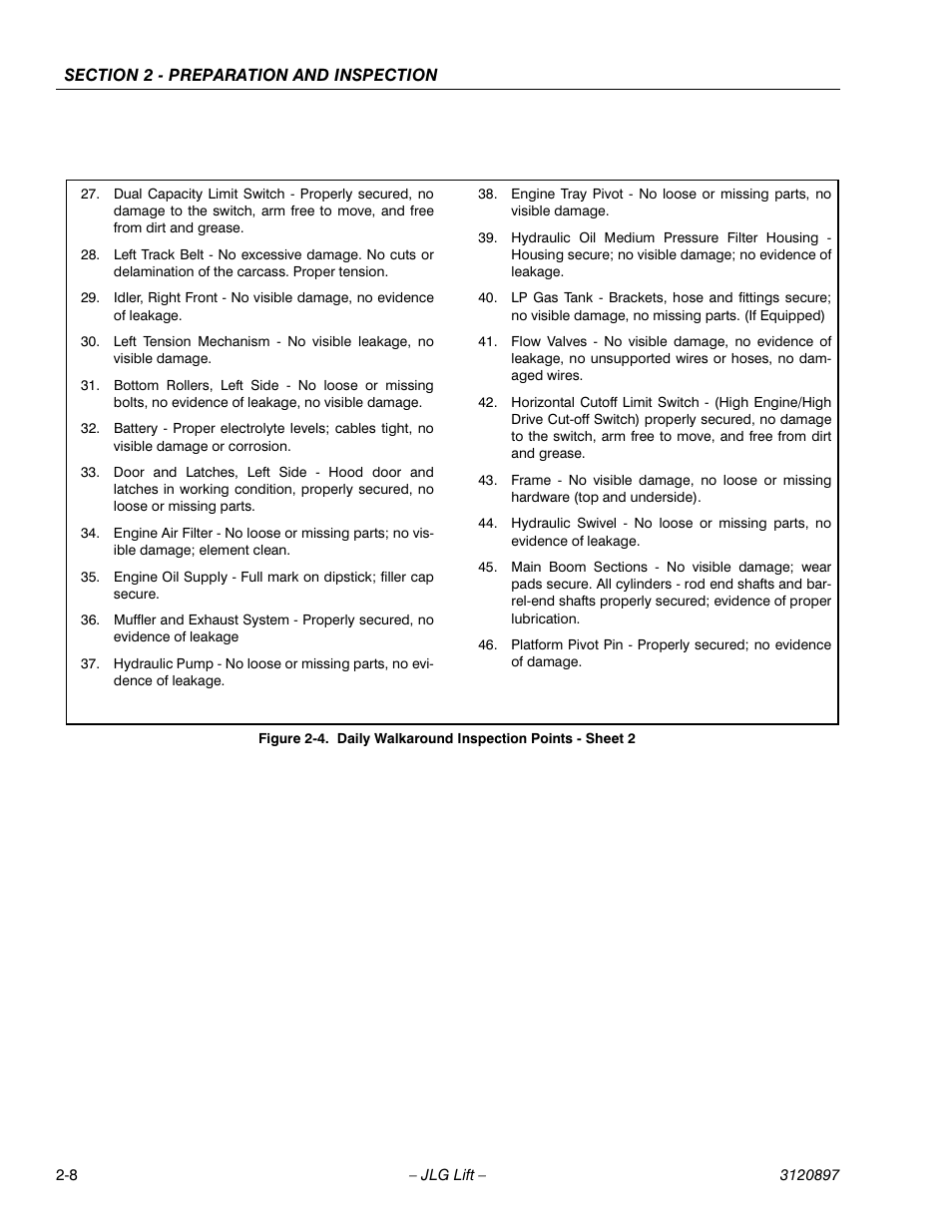 Daily walkaround inspection points - sheet 2 -8 | JLG 600SC_660SJC Operator Manual User Manual | Page 22 / 74