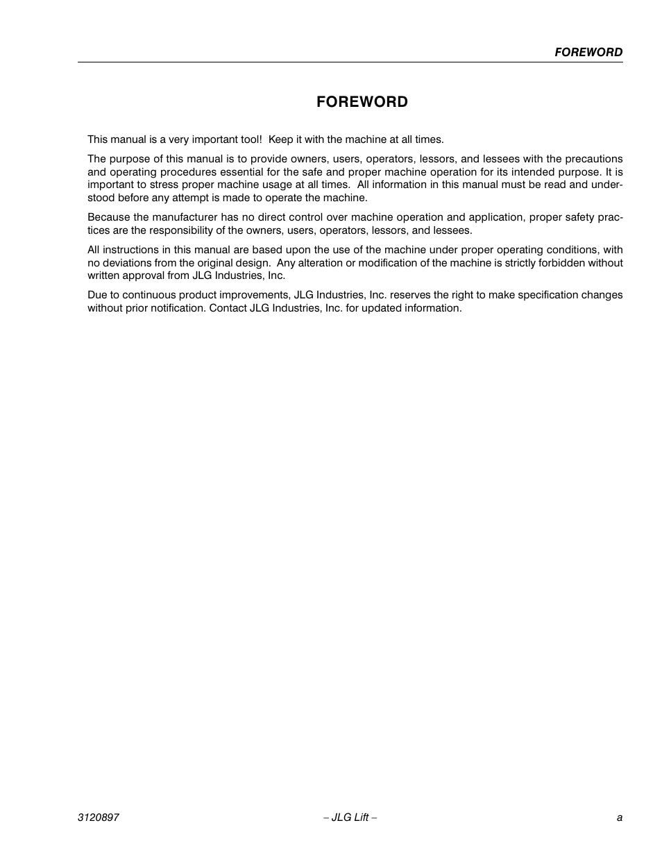 Foreword | JLG 600SC_660SJC Operator Manual User Manual | Page 3 / 74