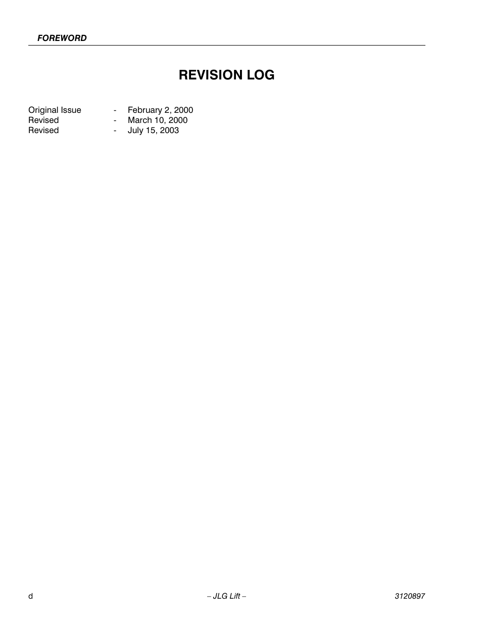 Revision log | JLG 600SC_660SJC Operator Manual User Manual | Page 6 / 74
