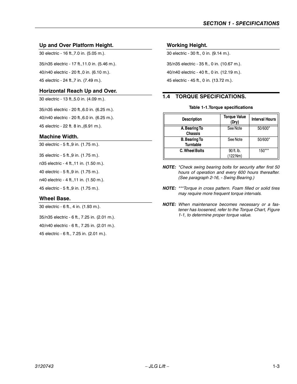4 torque specifications, Torque specifications -3 | JLG 45e ANSI Service Manual User Manual | Page 11 / 104