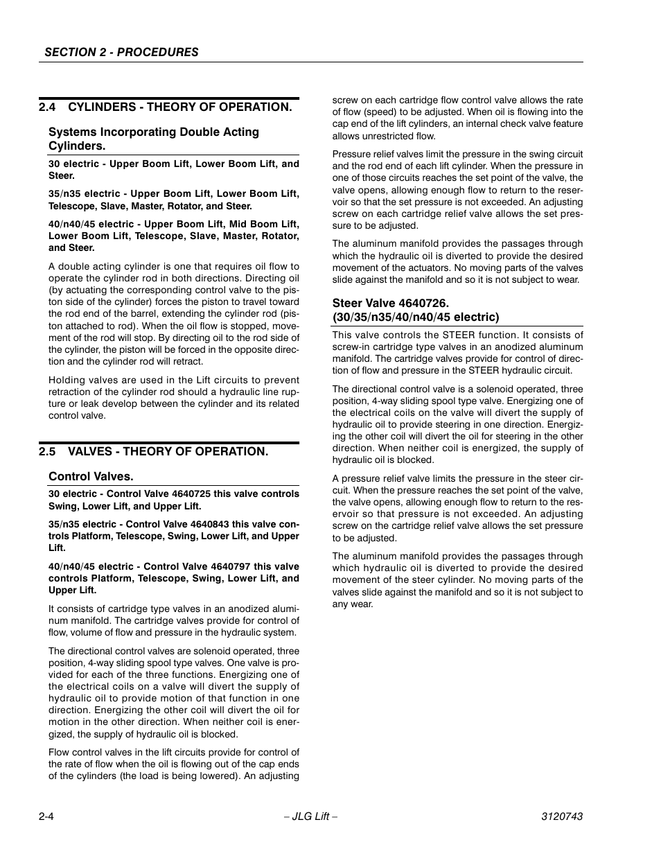 4 cylinders - theory of operation, 5 valves - theory of operation, Cylinders - theory of operation -4 | Valves - theory of operation -4 | JLG 45e ANSI Service Manual User Manual | Page 28 / 104