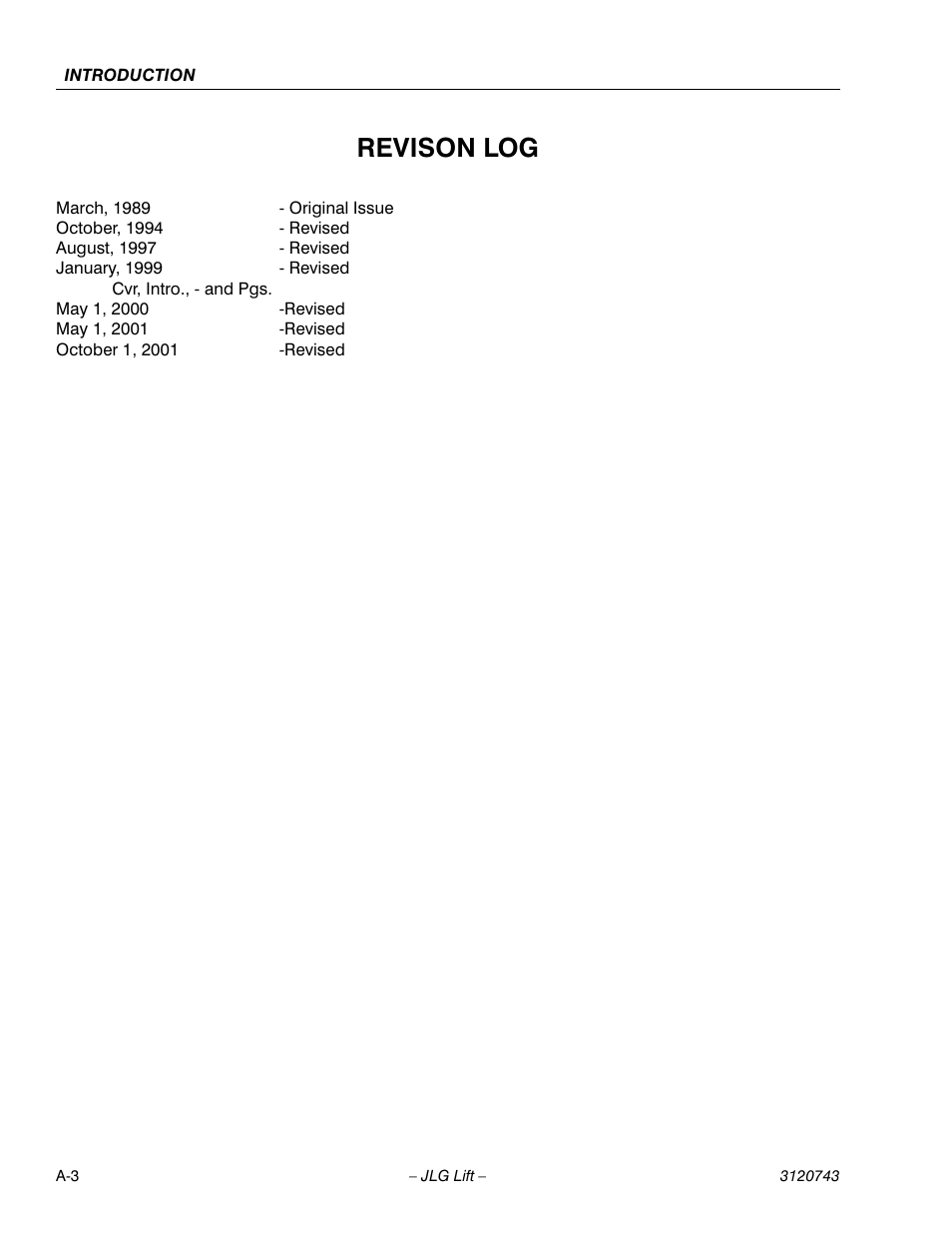 Revison log | JLG 45e ANSI Service Manual User Manual | Page 4 / 104