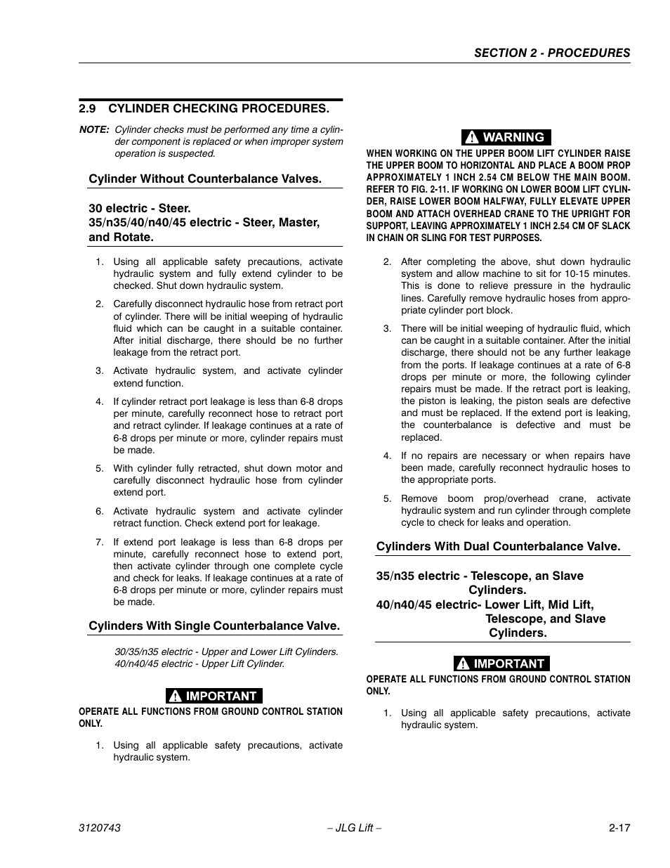 9 cylinder checking procedures, Cylinder checking procedures -17 | JLG 45e ANSI Service Manual User Manual | Page 41 / 104