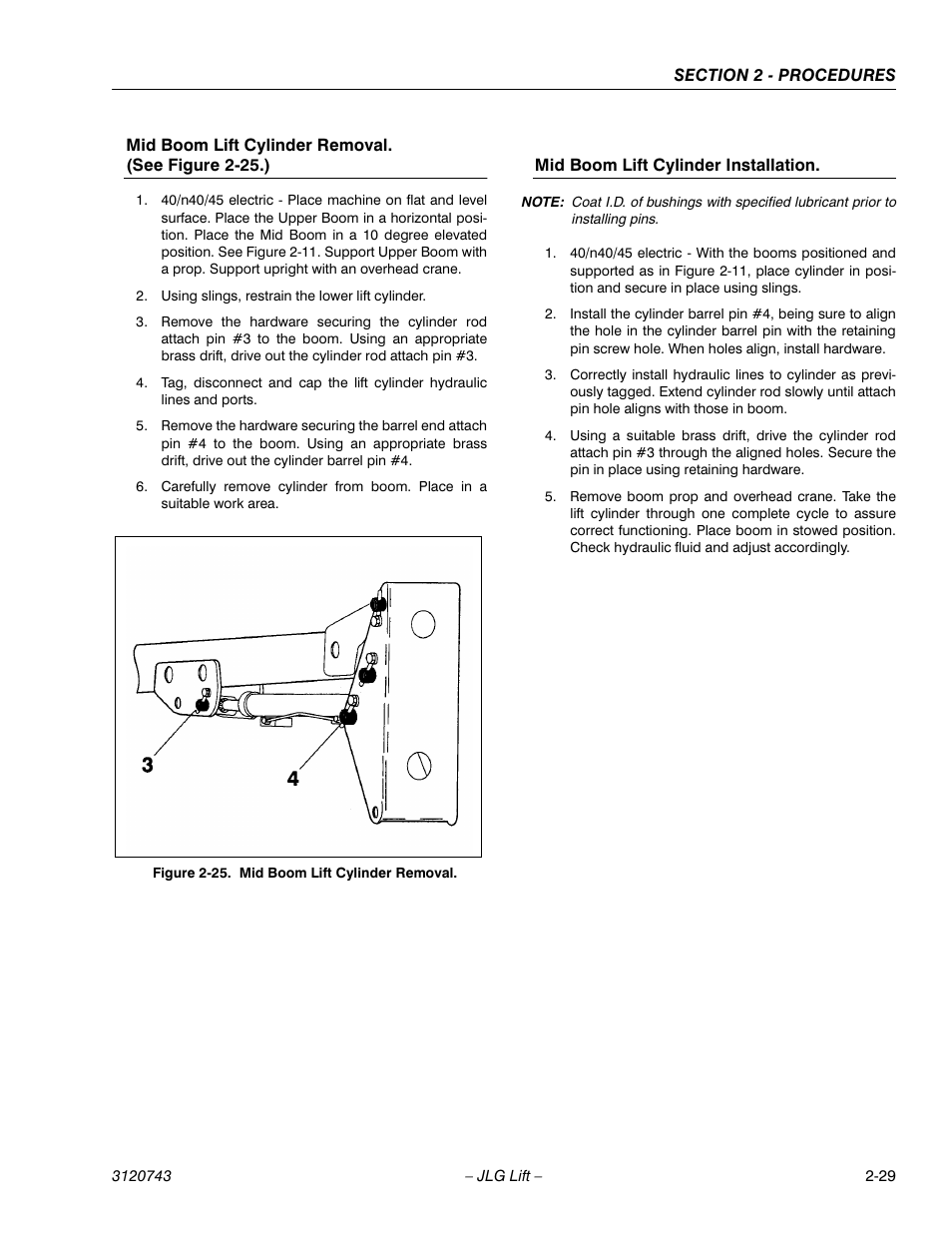 Mid boom lift cylinder removal -29 | JLG 45e ANSI Service Manual User Manual | Page 53 / 104