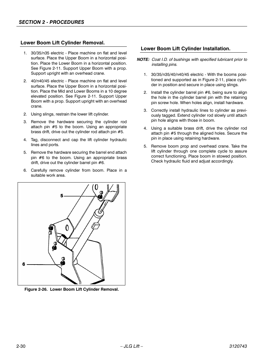 Lower boom lift cylinder removal -30 | JLG 45e ANSI Service Manual User Manual | Page 54 / 104
