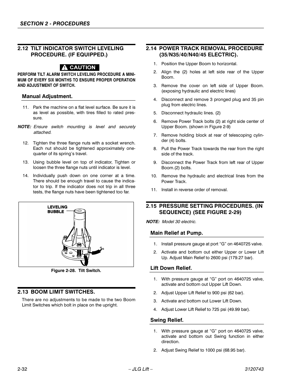 13 boom limit switches, Boom limit switches -32, Tilt switch -32 | JLG 45e ANSI Service Manual User Manual | Page 56 / 104
