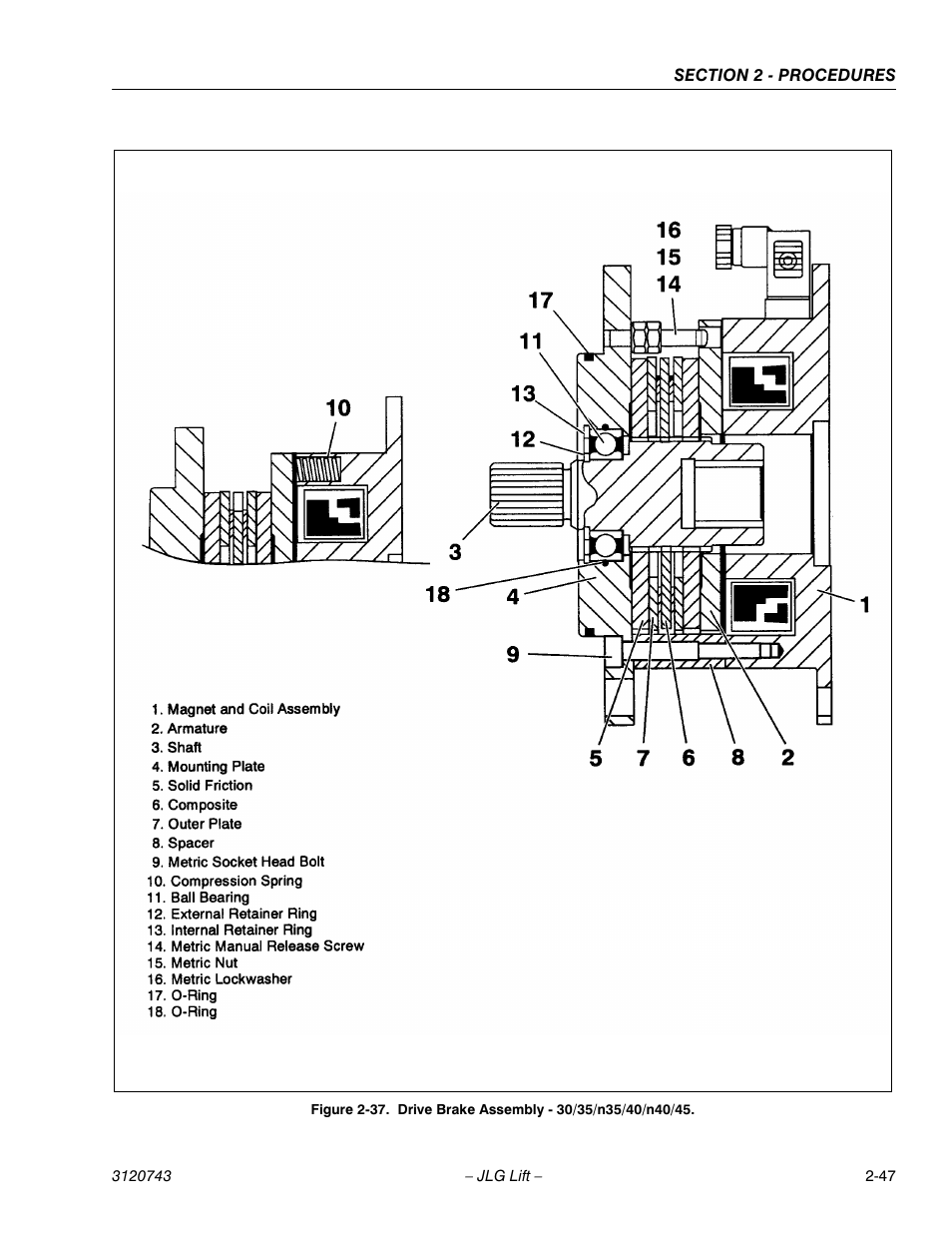 Drive brake assembly - 30/35/n35/40/n40/45 -47 | JLG 45e ANSI Service Manual User Manual | Page 71 / 104