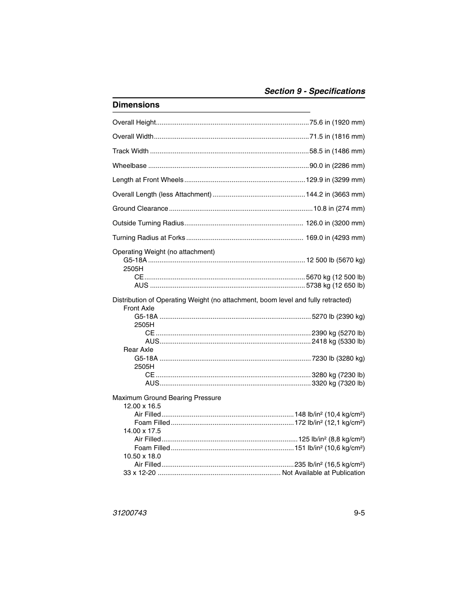Dimensions, Dimensions -5 | JLG 2505H Operator Manual User Manual | Page 137 / 148