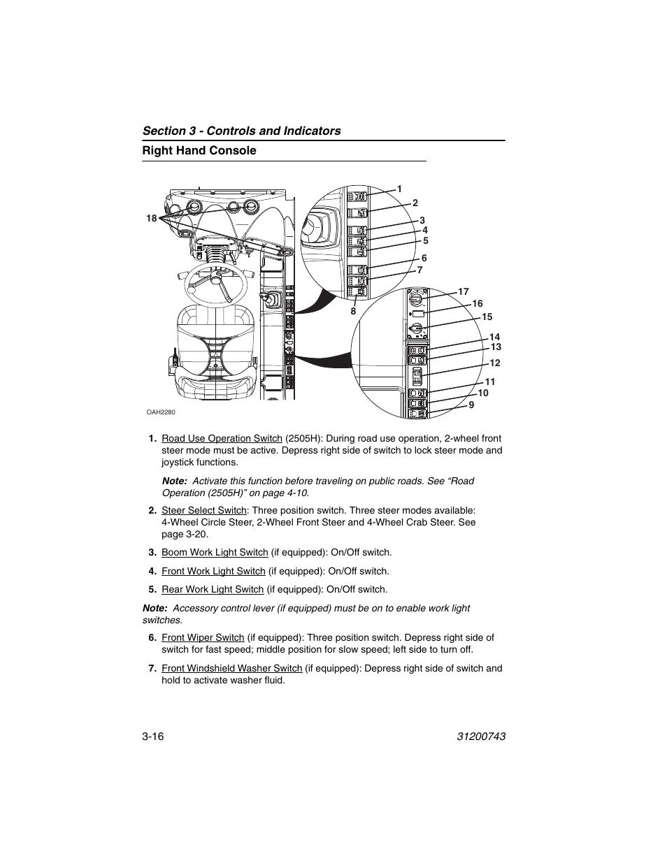 Right hand console, Right hand console -16 | JLG 2505H Operator Manual User Manual | Page 56 / 148