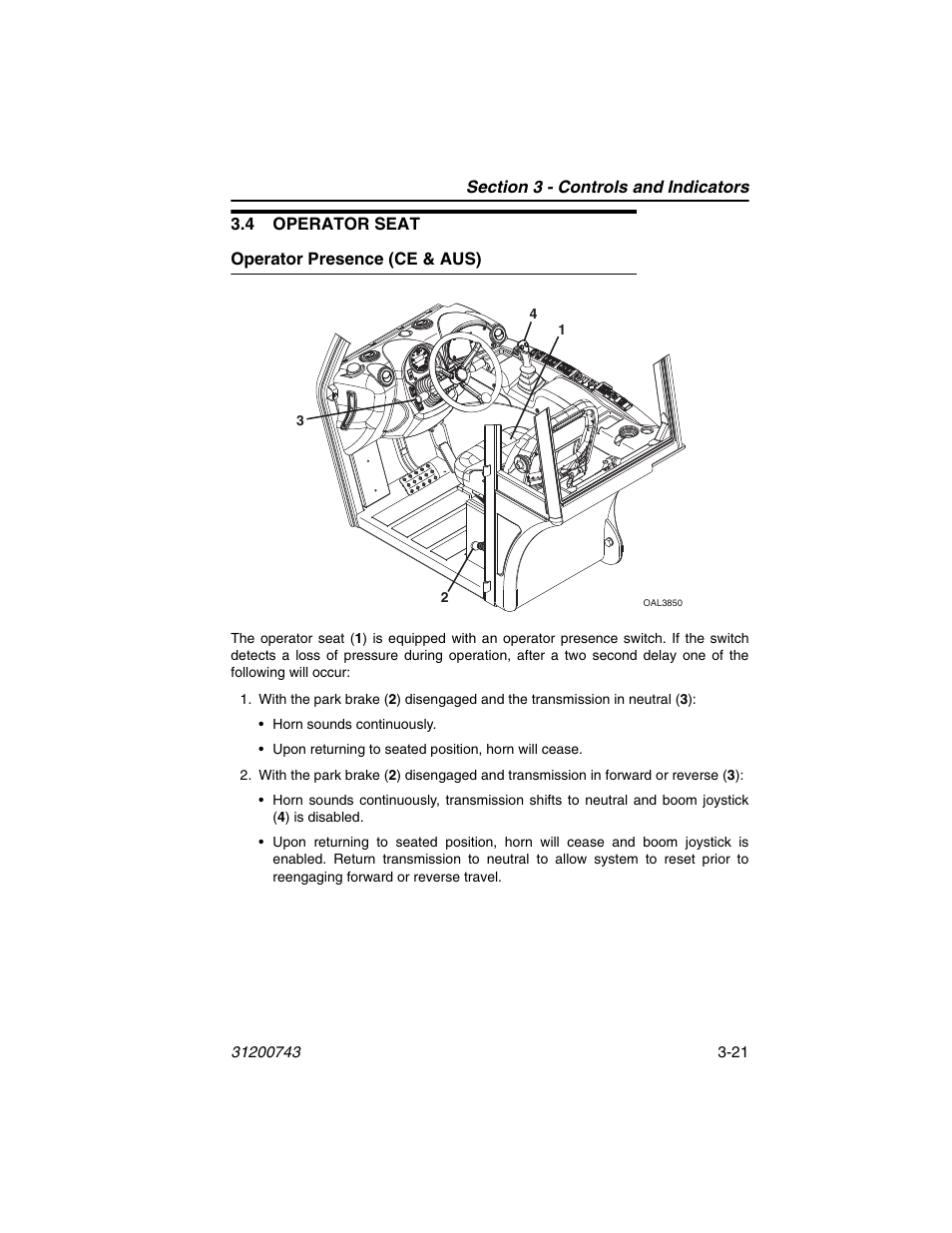 4 operator seat, Operator presence (ce & aus), 4 operator seat -21 | Operator presence (ce & aus) -21 | JLG 2505H Operator Manual User Manual | Page 61 / 148
