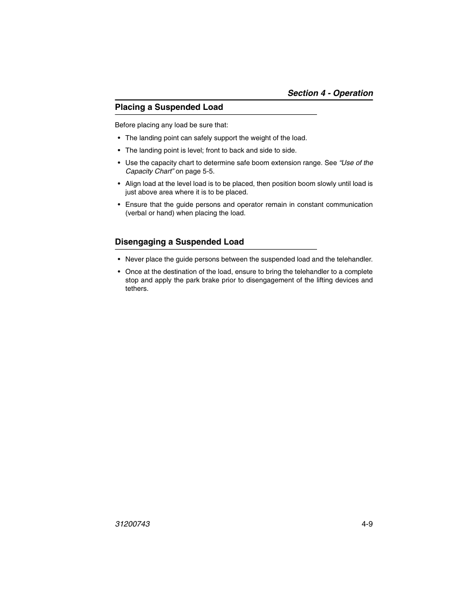 Placing a suspended load, Disengaging a suspended load | JLG 2505H Operator Manual User Manual | Page 73 / 148