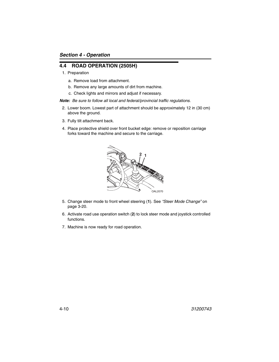 4 road operation (2505h), 4 road operation (2505h) -10 | JLG 2505H Operator Manual User Manual | Page 74 / 148