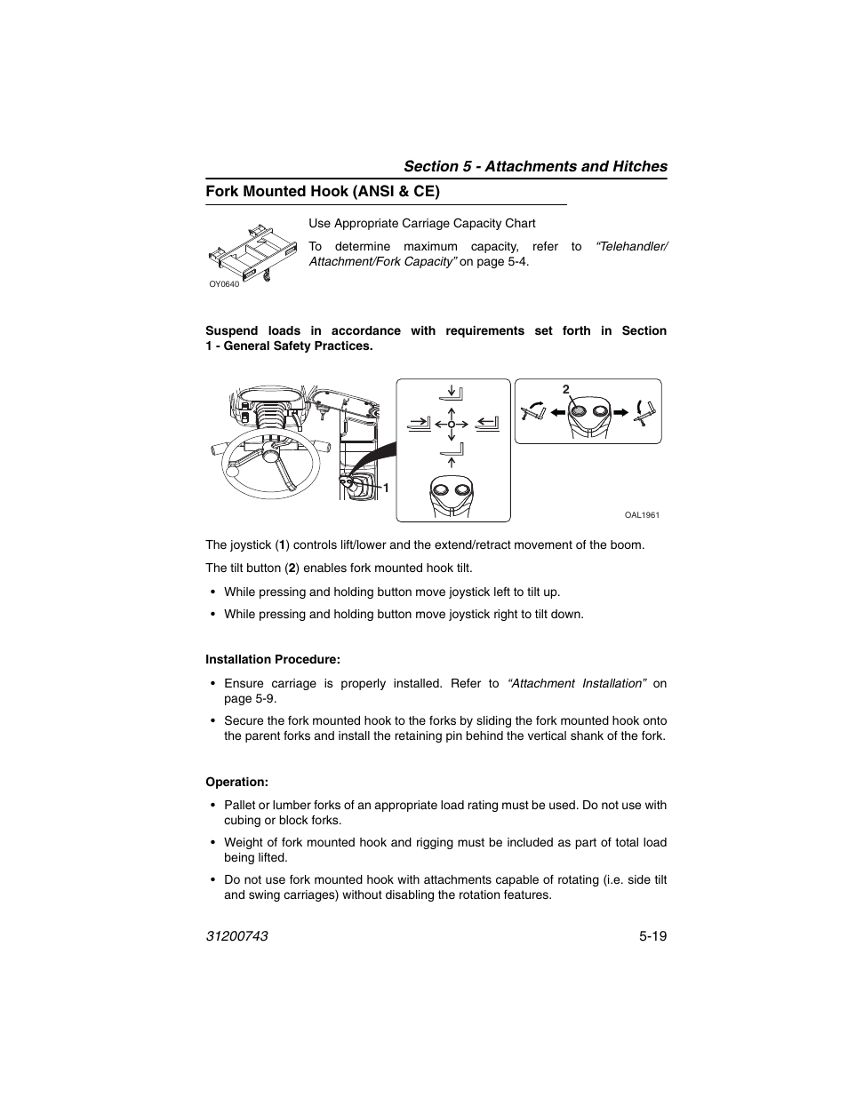 Fork mounted hook (ansi & ce), Fork mounted hook (ansi & ce) -19 | JLG 2505H Operator Manual User Manual | Page 95 / 148