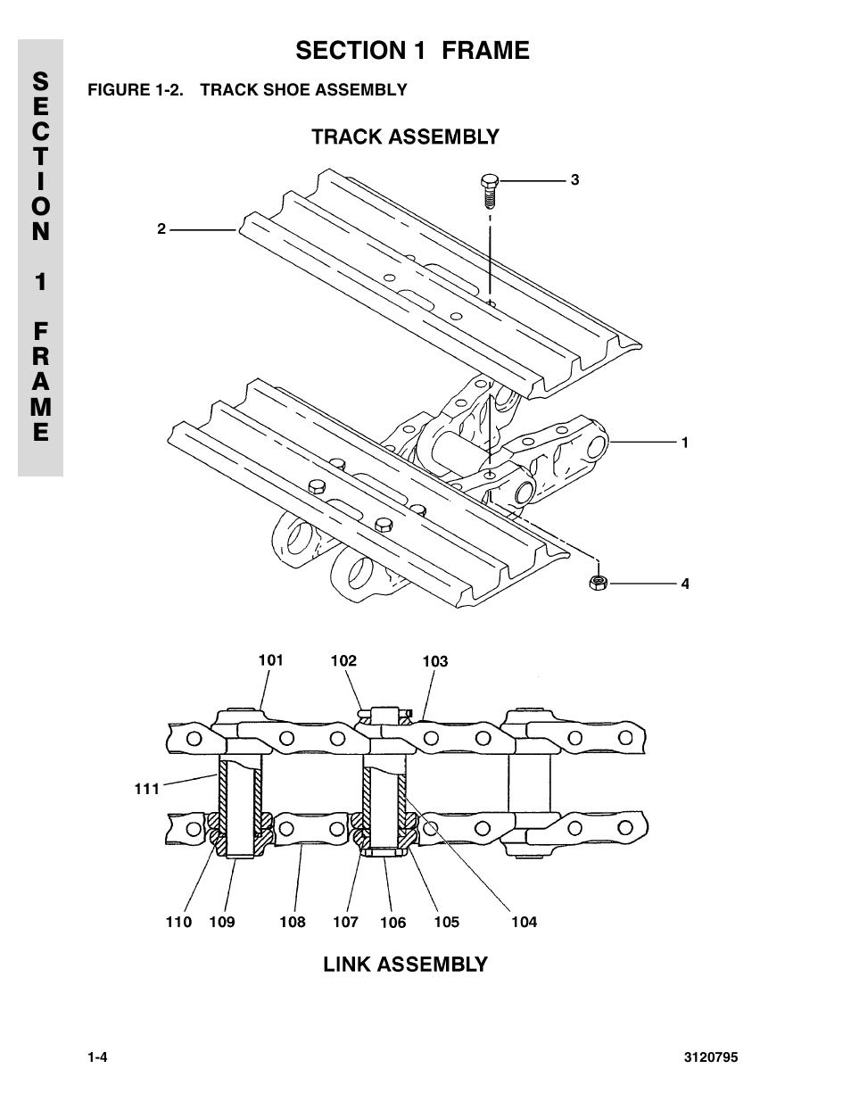 Figure 1-2. track shoe assembly, Track shoe assembly -4 | JLG 600SC_660SJC ANSI Parts Manual User Manual | Page 10 / 226