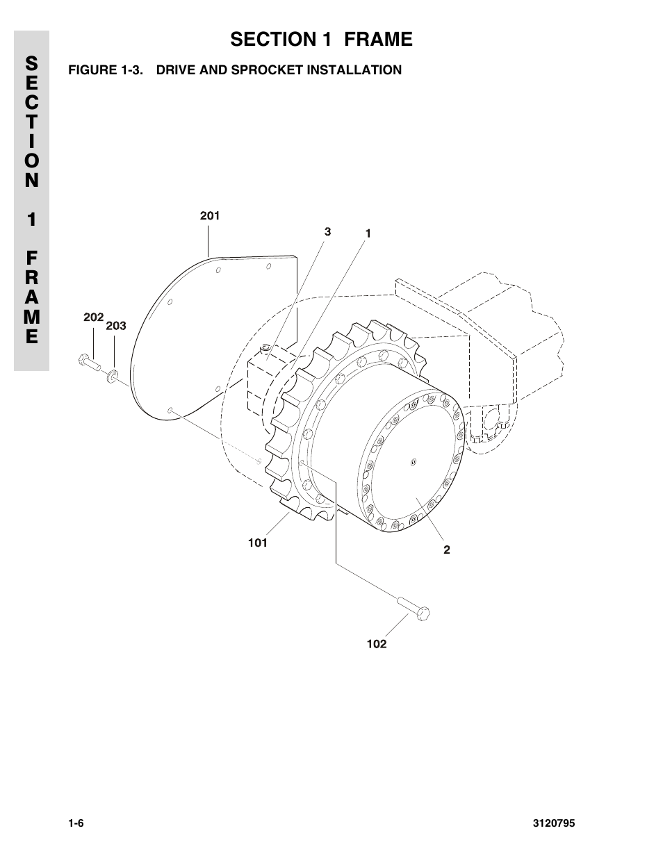 Figure 1-3. drive and sprocket installation, Drive and sprocket installation -6 | JLG 600SC_660SJC ANSI Parts Manual User Manual | Page 12 / 226