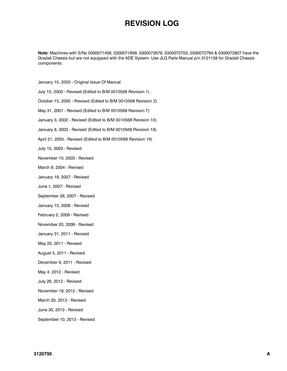 Revision log | JLG 600SC_660SJC ANSI Parts Manual User Manual | Page 3 / 226